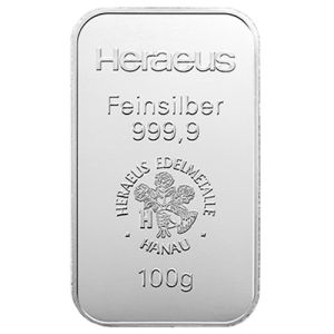 100g Silver Bar Heraeus 