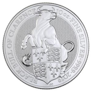 10 oz Silvercoin Black Bull of Clarence,  Queens Beasts Series 2019